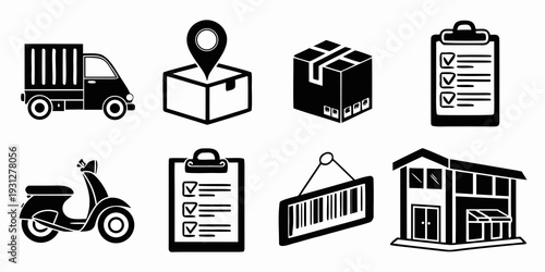 Assorted icons representing logistics, delivery, and storage services