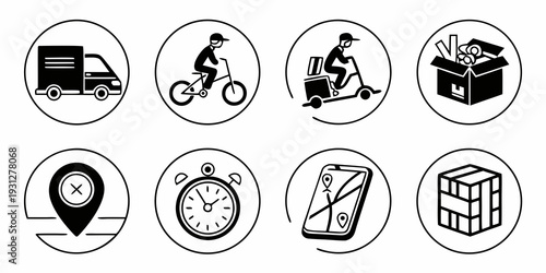 Icons depicting various modes of transportation and delivery options