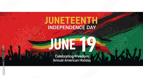 Juneteenth Independence Day Background. Black History Month. Freedom or Emancipation day. Annual American holiday June 19 poster. Horizontal banner vector illustration