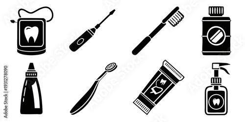 A collection of dental care items and tools for maintaining oral hygiene
