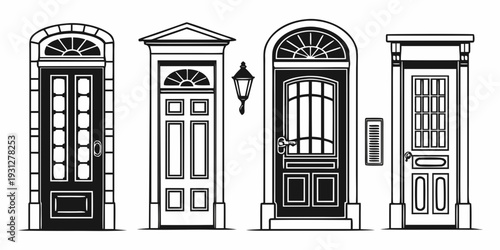 Four distinct door designs showcasing various architectural styles and features.