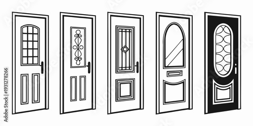 Five different styles of doors, each with unique designs and features
