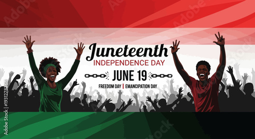 Juneteenth Independence Day Background. Black History Month. Freedom or Emancipation day. Annual American holiday June 19 poster. Horizontal banner vector illustration