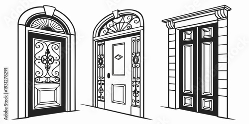 Three ornate doors with intricate designs and patterns on display.