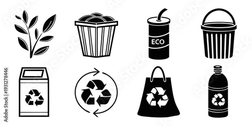 Diverse symbols representing recycling and waste management practices