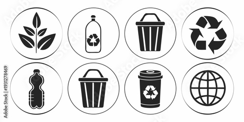 Icons representing various recycling and waste disposal methods and materials