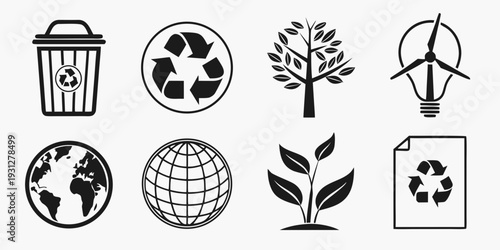 Icons representing environmental awareness and sustainability initiatives