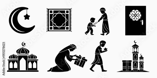 Diverse symbols representing islamic culture and traditions