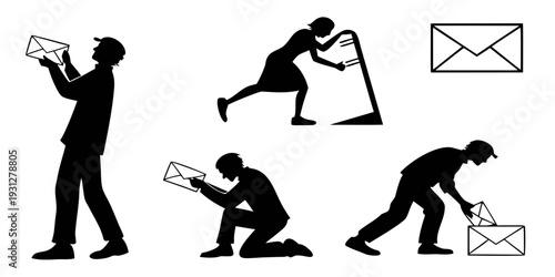 A series of images depicting different ways of sending and receiving mail.