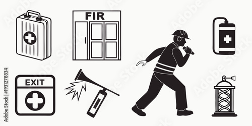 A depiction of emergency services and equipment in a city setting.