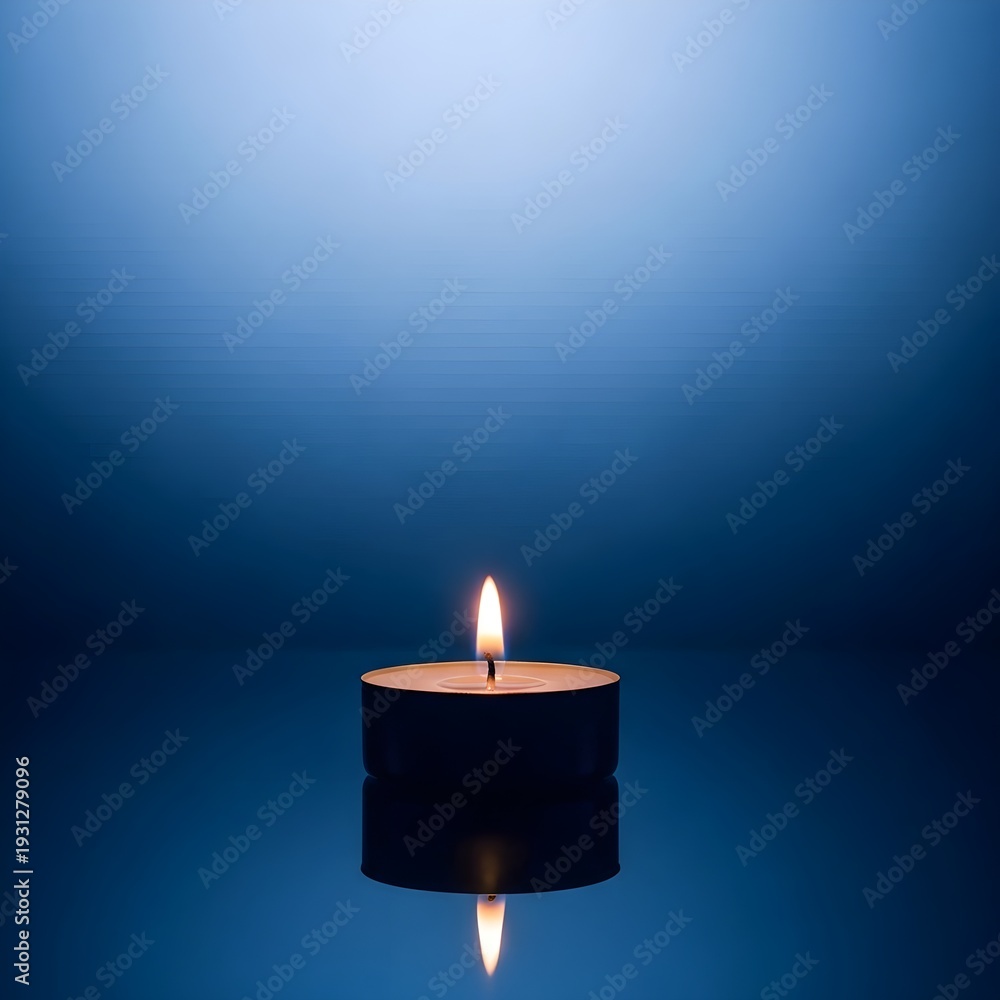 Fototapeta premium A single lit candle on a reflective surface