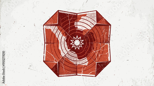 Abstract geometric crystal with earth map and seismic waves