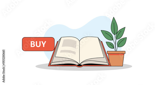 Educational resources and green living commerce concept showing a textbook available for purchase to promote environmental knowledge.