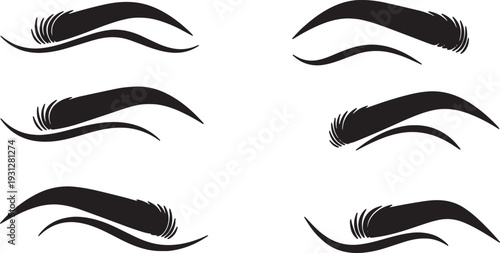 Black Solid Beauty Eyebrow Silhouettes Set of Six on White Background
