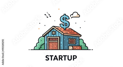 Small Business Startup with Dollar Sign on Roof.