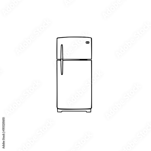 Black silhouette icon of a two‑door refrigerator on white background, ideal for kitchen appliance graphics, family, household, European home décor.