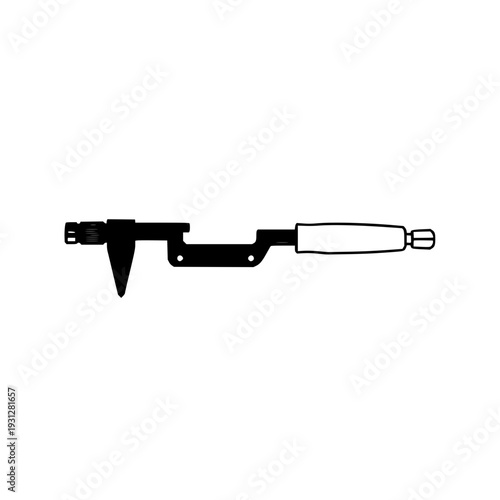 Black silhouette of a precision micrometer – high‑resolution technical drawing for engineering and manufacturing design, white background
