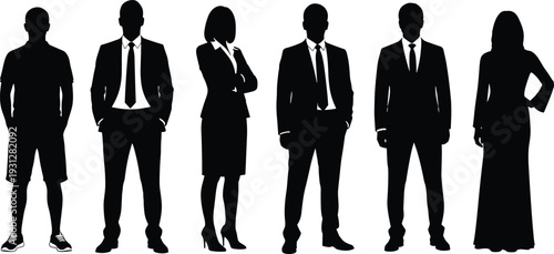 Business people silhouettes diverse group men and women in formal suits standing together corporate team vector illustration isolated on white background