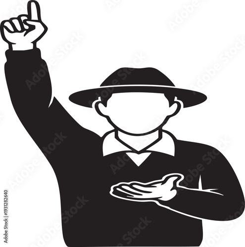 Umpire Signaling: A stylized umpire raises a finger in a definitive signal, hand gestures convey authority.
