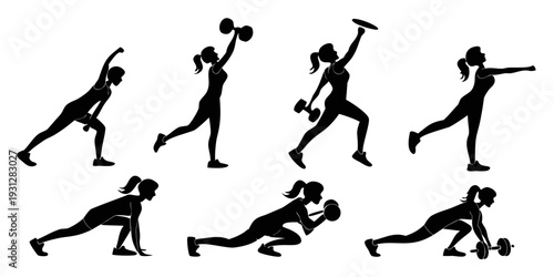 A series of black and white illustrations depicting various exercises and movements