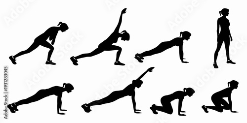 Diverse individuals performing various types of exercises and stretches