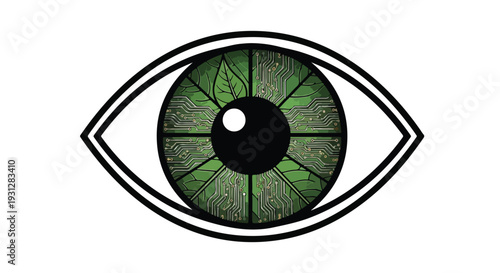Green Eye Illustration with Nature Leaf Patterns in Iris Isolated on White