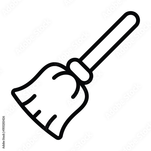 Minimal line illustration of broom representing floor cleaning and household chores. Simple monochrome design ideal for sanitation and domestic maintenance concepts.