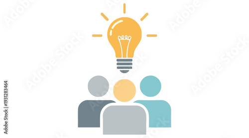 A group of people having an idea with a lightbulb above them