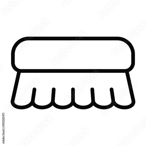Minimal line illustration of cleaning brush representing scrubbing and household sanitation tasks. Simple monochrome style ideal for hygiene visuals.