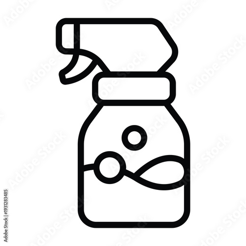 Minimal line illustration of spray cleaner bottle representing sanitation and household cleaning activities. Clean monochrome style suitable for hygiene themes.