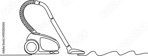 Minimalist vacuum cleaner line drawing, floor cleaning appliance flat vector