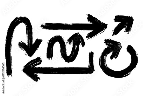 Set brush splat arrows vector for raw urban navigation. Ideal for symbolizing messy artistic directions, edgy grunge paths, and alternative street pointers.