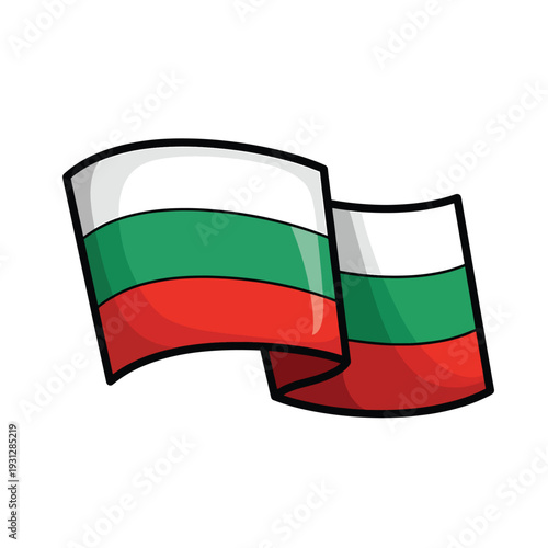 Illustration of waving Bulgarian flags, symbolizing national pride and unity, viewed from a slight angle