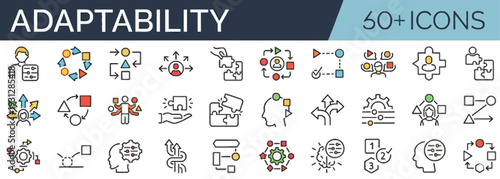 A collection of diverse icons representing adaptability in various contexts and environments from a straightforward viewpoint