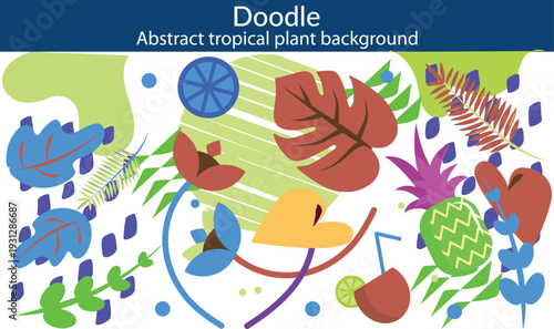 Abstract tropical plant background vector. Colorful boho foliage botanical tropical leaves and floral pattern. Illustration for summer sale banner , wall art, prints and fabrics