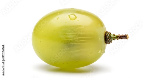 Green fruit with water droplets on it surface on white background with.