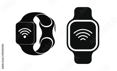 smartwatch icon set featuring blank screen, wifi, time, and app displays for modern technology