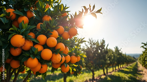 Majestic Orange Tree Laden with Sunlit Fruit in Tranquil Orchard