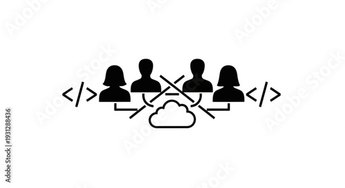 Developers collaborating on cloud computing project with code integration