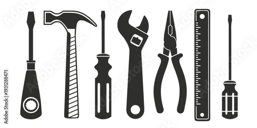 Assorted tools and equipment displayed in a row