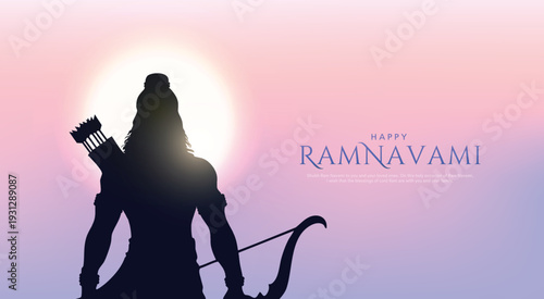 Shree Ram Navami, vector Illustration, silhouette of Lord Rama with bow arrow background, Social media post, Poster and Banner design template.