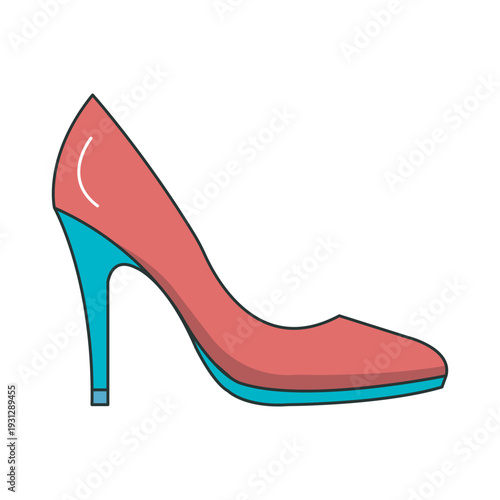 Trendy red high heel stiletto pump shoe for fashion website and female footwear shopping apps with teal sole vector icon