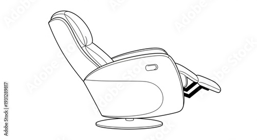 A line drawing of a massage chair viewed from the side, showcasing its reclined position and adjustable features.