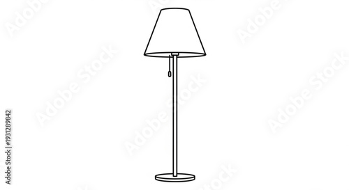 Simple line drawing of a floor lamp with a minimalist shade on a plain background