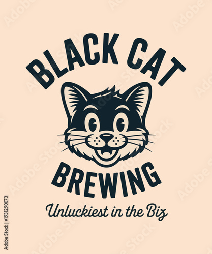 Black Cat Brewing Vintage Cat Logo Typography T Shirt Design