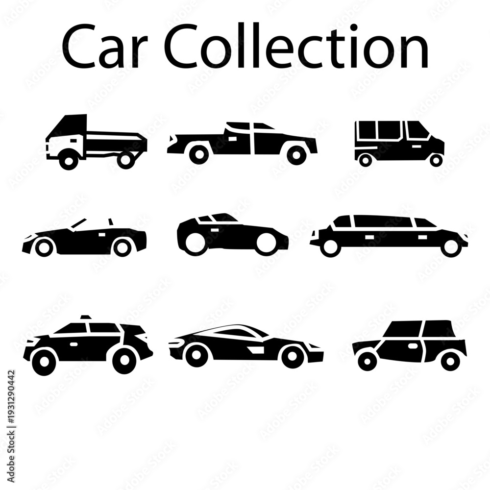 Fototapeta premium set of transport car glyph icons vector illustration