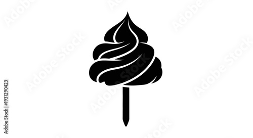 A stylized black silhouette of soft-serve ice cream on a stick, presented against a plain white background, suggesting a simple and sweet treat