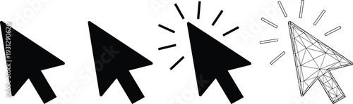 Modern UI Cursor and Click Interaction Icon Set Featuring Solid Silhouette and Geometric Wireframe Pointer Styles for Web and App Design