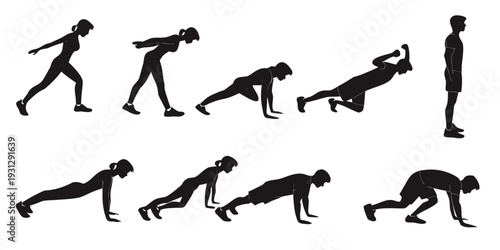 Demonstration of the correct form for performing a burpee exercise