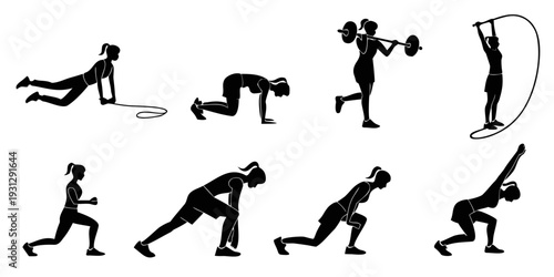 Illustration of various exercise positions and movements
